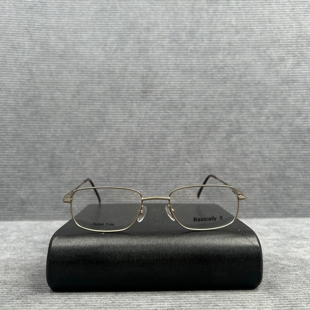 Basically It Gold Rectangular y2k Eyeglass Frames Nickel Free 50-19-140 C2 Vtg